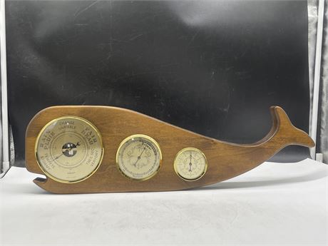 VINTAGE 3 DIAL WOODEN WHALE BAROMETER (MADE IN FRANCE) (24”)