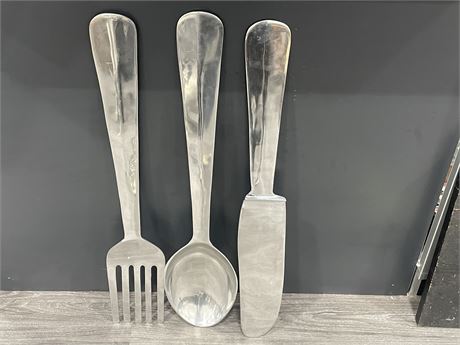 3 GIANT METAL CUTLERY HANGING DECOR PIECES - 32” TALL