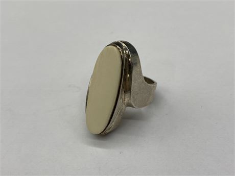 LARGE STERLING & IVORY RING