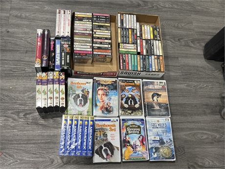 LOT OF CASSETTES & VHS - SOME SEALED