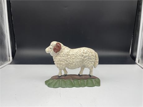 VINTAGE HAND PAINTED CAST IRON SHEEP DOOR STOPPER (7x9”)