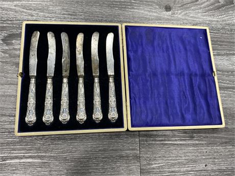 6 ANTIQUE 1900s SHEFFIELD STERLING KNIVES IN CASE
