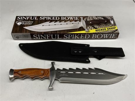 (NEW) SINFUL SPIKED BOWIE KNIFE W/SHEATH (13.5”)