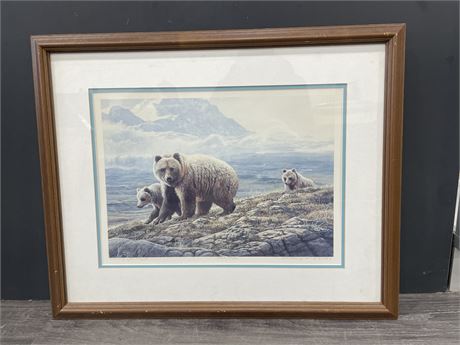 LISA CALVERT SIGNED NUMBERED GRIZZLY AND CUBS PRINT 26”x21”
