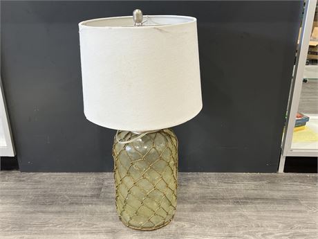 VINTAGE GLASS BASE LAMP IN NAUTICAL ROPE - 28” TALL