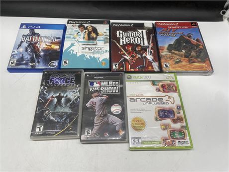 LOT OF 7 MISCELLANEOUS VIDEO GAMES 2 SEALED (MLB 09 THE SHOW HAS DISGAEA INSIDE)