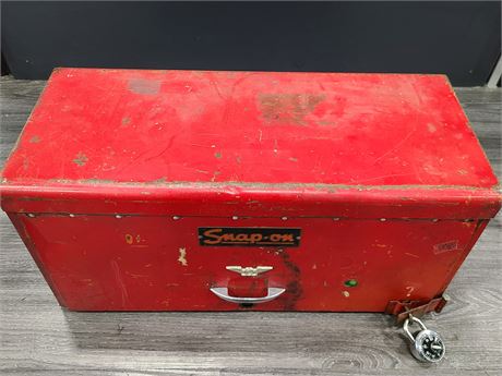 RED SNAP ON TOOL BOX WITH MISC TOOLS INSIDE (Lock is broken)