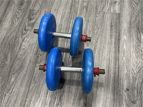 BARBELL WEIGHT PLATES (10LBS EACH) & BARS