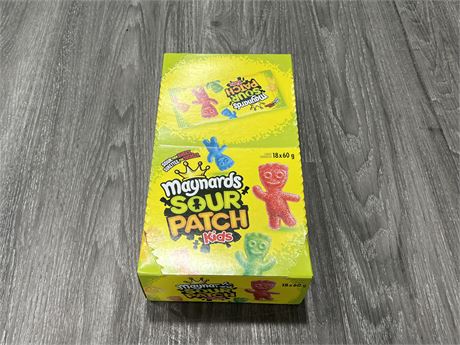 SEALED BOX OF SOUR PATCH KIDS - 18 PACKS TOTAL