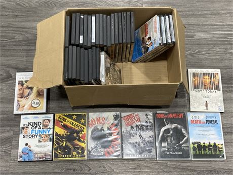 BOX OF DVD’S - MISC. ACTION THRILLERS + SONS OF ANARCHY DVD SET