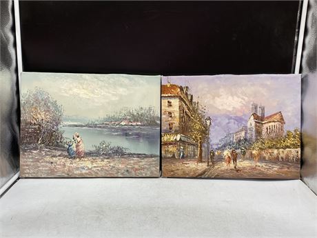 2 SIGNED UNFRAMED OIL PAINTINGS ON CANVAS 16”x12”
