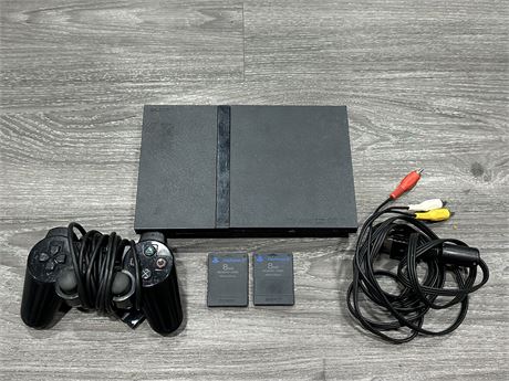 SONY PS2 MINI W/CONTROLLER & 2 MEMORY CARDS