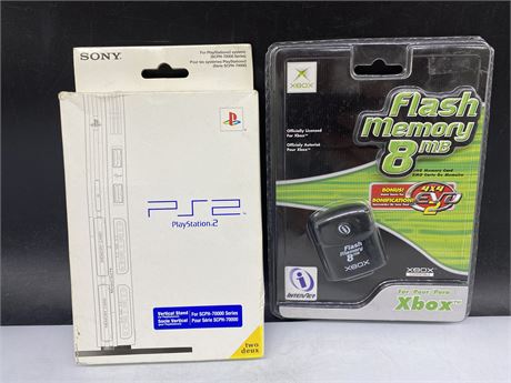 SONY PS2 VERTICAL STAND AND XBOX 8MB MEMORY CARD BOTH IN ORIGINAL PACKAGE