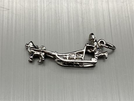 1970s RHODIUM PLATED STERLING SILVER SLED PENDANT / CHARM