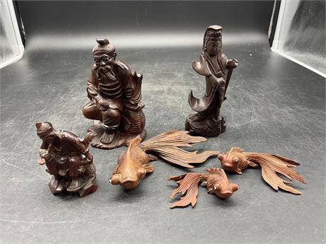 6 CARVED WOOD ASIAN FIGURES - LARGEST IS 6”