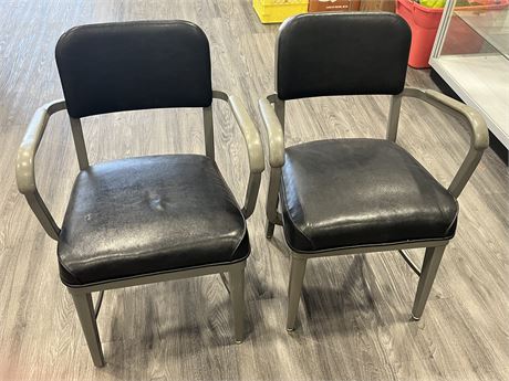 2 INDUSTRIAL METAL AND LEATHER CHAIRS