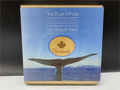 2010 CANADIAN $10 STERLING SILVER COIN & STAMP SET “THE BLUE WHALE” - NEW