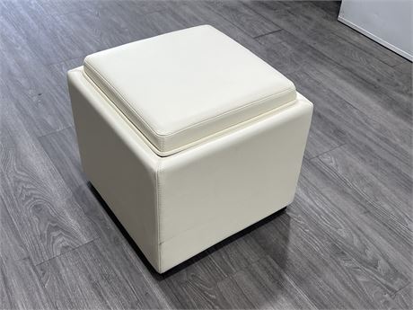 CRATE & BARREL FAUX LEATHER OTTOMAN 18”x18”