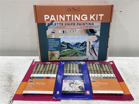 SEALED PAINTING KIT AND 3 SEALED PACKS OF ARTISTS PENS