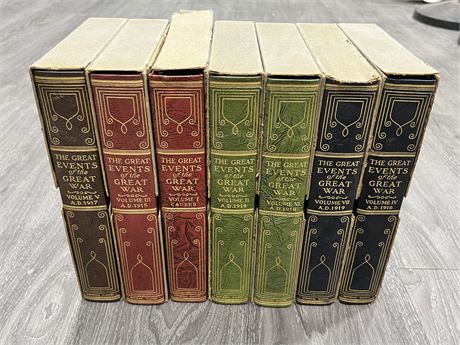 7 ANTIQUE WAR BOOKS “THE GREAT EVENTS OF THE GREAT WAR” DATED 1920