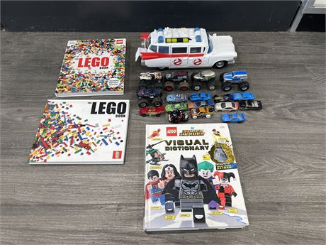 LOT OF TOY CARS & LEGO BOOKS