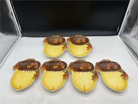 1950’s BURLEIGH WARE ACORN DISHES 4 SMALL 8”x5” & 2 SERVERS 10”x6”