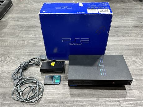 PS2 IN BOX W/POWER CORDS & MEMORY CARDS - NO CONTROLLER