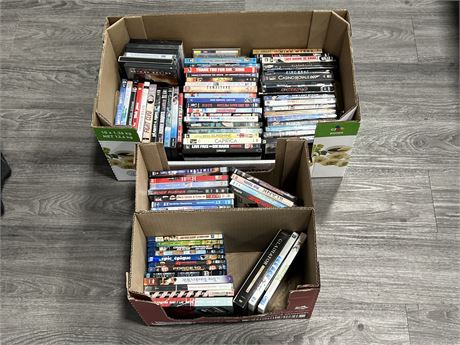 2 BOXES OF DVDS - INCLUDES 8 BLU RAYS