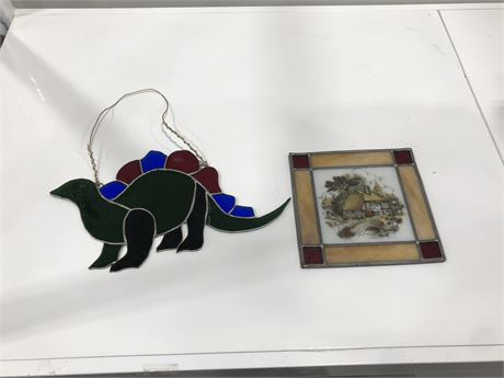 TWO STAIN GLASS PIECES ~8” TALL