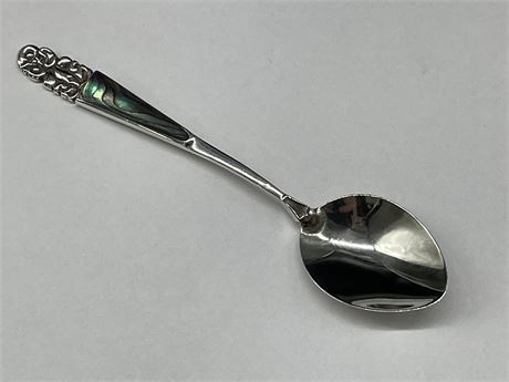 STERLING SILVER (TESTED) W / ABALONE INLAY SUGAR SPOON (2.5”)