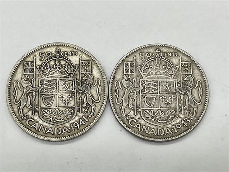 1941 & 1943 50 CENT COINS