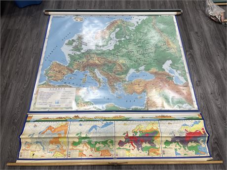 VINTAGE SCHOOL MAP - EUROPE IN OVERLAY 70”x64”