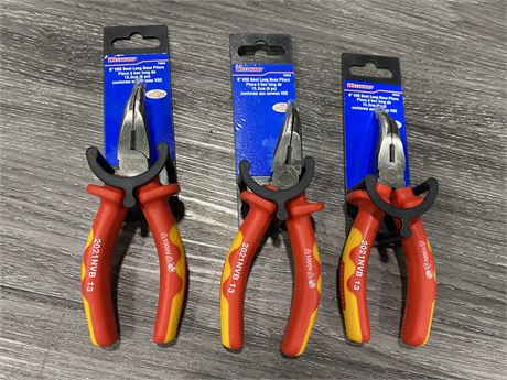 3 INSULATED 6” LONG NOSE PLIERS
