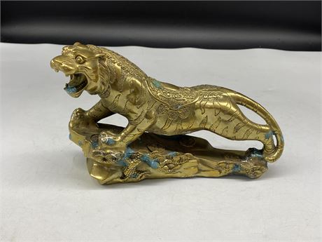 MID CENTURY BRASS CHINESE TIGER (9.5” long)