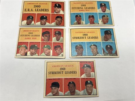 (5) 1960 TOPPS MLB STAT LEADERS CARDS