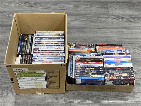 2 BOXES OF ASSORTED DVDS