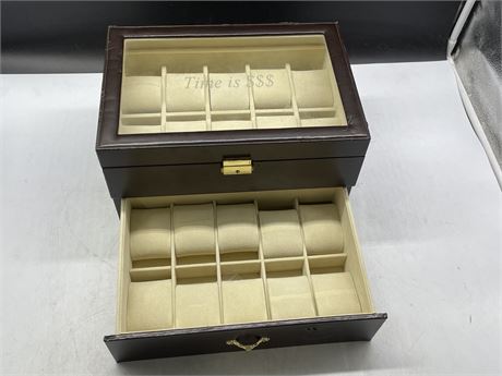 TIME IS $$$ WATCH BOX HOLDS 20 WATCHES (12”x8”x7”)