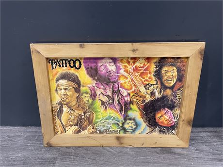 JIMI HENDRIX PICTURE IN VINTAGE WOOD FRAME - 18”x12”