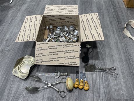 BOX OF MISC SILVER PLATED ITEMS - MAJORITY CUTLERY