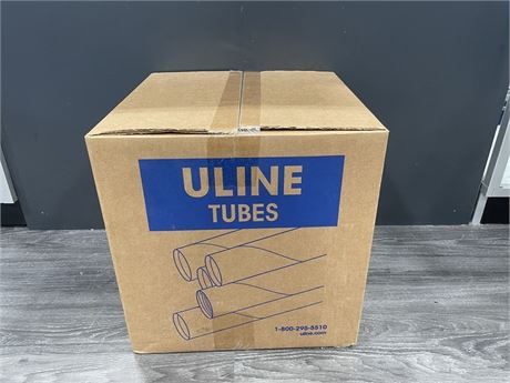 BOX OF 35 NEW ULINE SHIPPING TUBES W/ PLASTIC ENDS