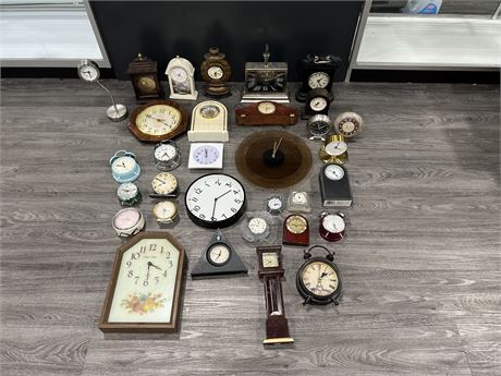 LARGE LOT OF CLOCKS - SOME VINTAGE - MOSTLY SMALL