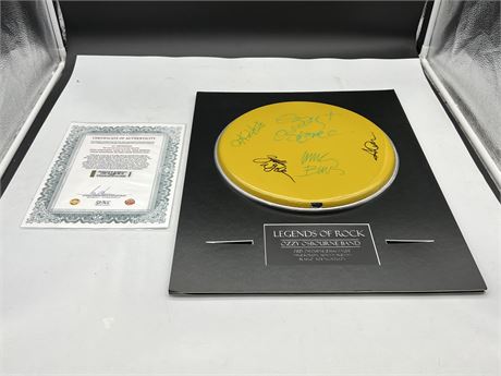 RARE OZZY OSBOURNE BAND SIGNED DRUMHEAD MOUNTED IN 16x20” DISPLAY W/COA