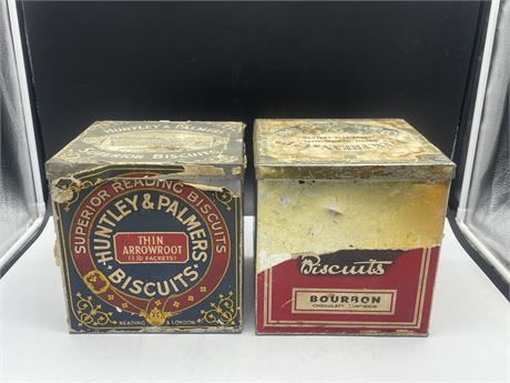 2 VINTAGE BISCUIT TINS MADE IN ENGLAND - 10”x9”x9”