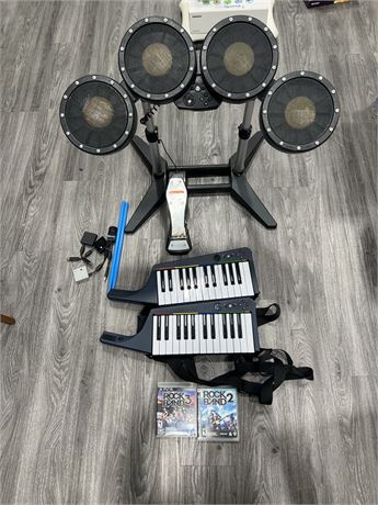ROCK BAND LOT - DRUMS - KEYBOARDS - 2 GAMES & ACCESSORIES