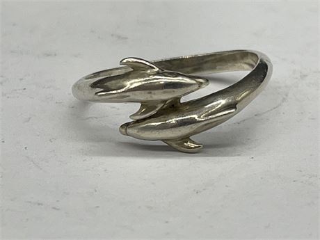 STERLING SILVER KABANA DOUBLE DOLPHINS RING - SIZE 9 ADJUSTABLE
