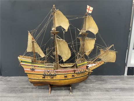 VINTAGE DECORATIVE SHIP ON STAND - 28"x25"