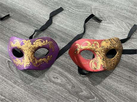 2 VENETIAN EYE MASKS - HAND CRAFTED IN ITALY - 7” WIDE