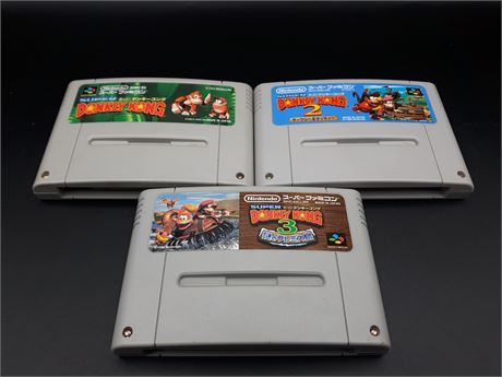 DONKEY KONG COUNTRY 1, 2, & 3 - SUPER FAMICOM - EXCELLENT CONDITION