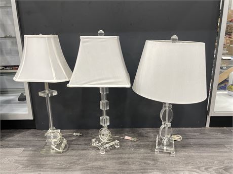 3 CRYSTAL BASED LAMPS - 25” TALL
