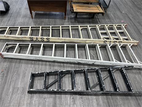 3 LARGE FOLD UP ALUMINUM LADDERS (Tallest is 11ft)